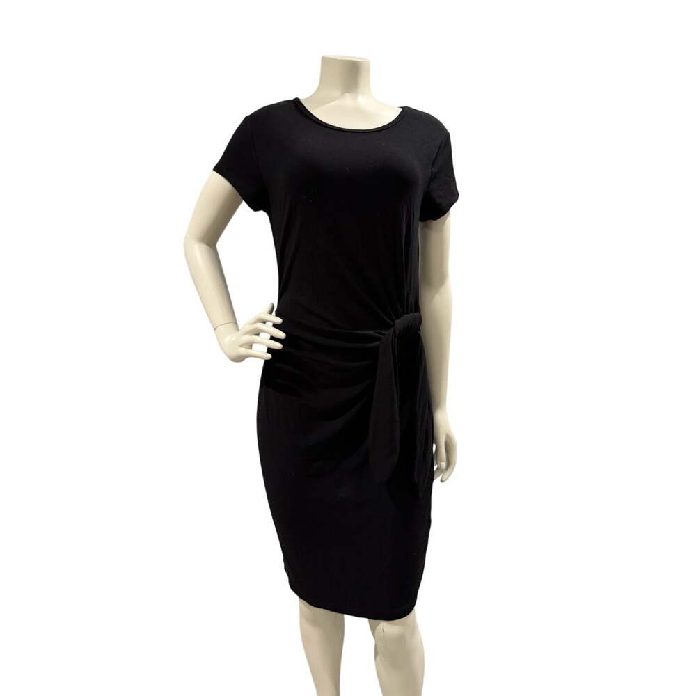 Magaschoni Black Clean Silhouette Side-knot Tie Stretch Dress Sz Medium